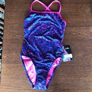 Size 30 open back, one piece practice swim suit